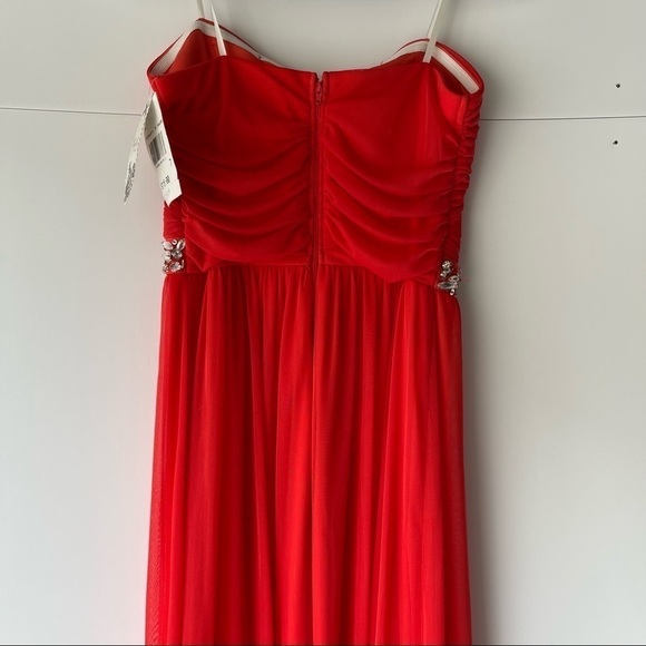 Women Juniors Red Lace Formal Party Bridesmaid Prom Long Maxi Dress Crystals, 7 - Picture 6 of 16